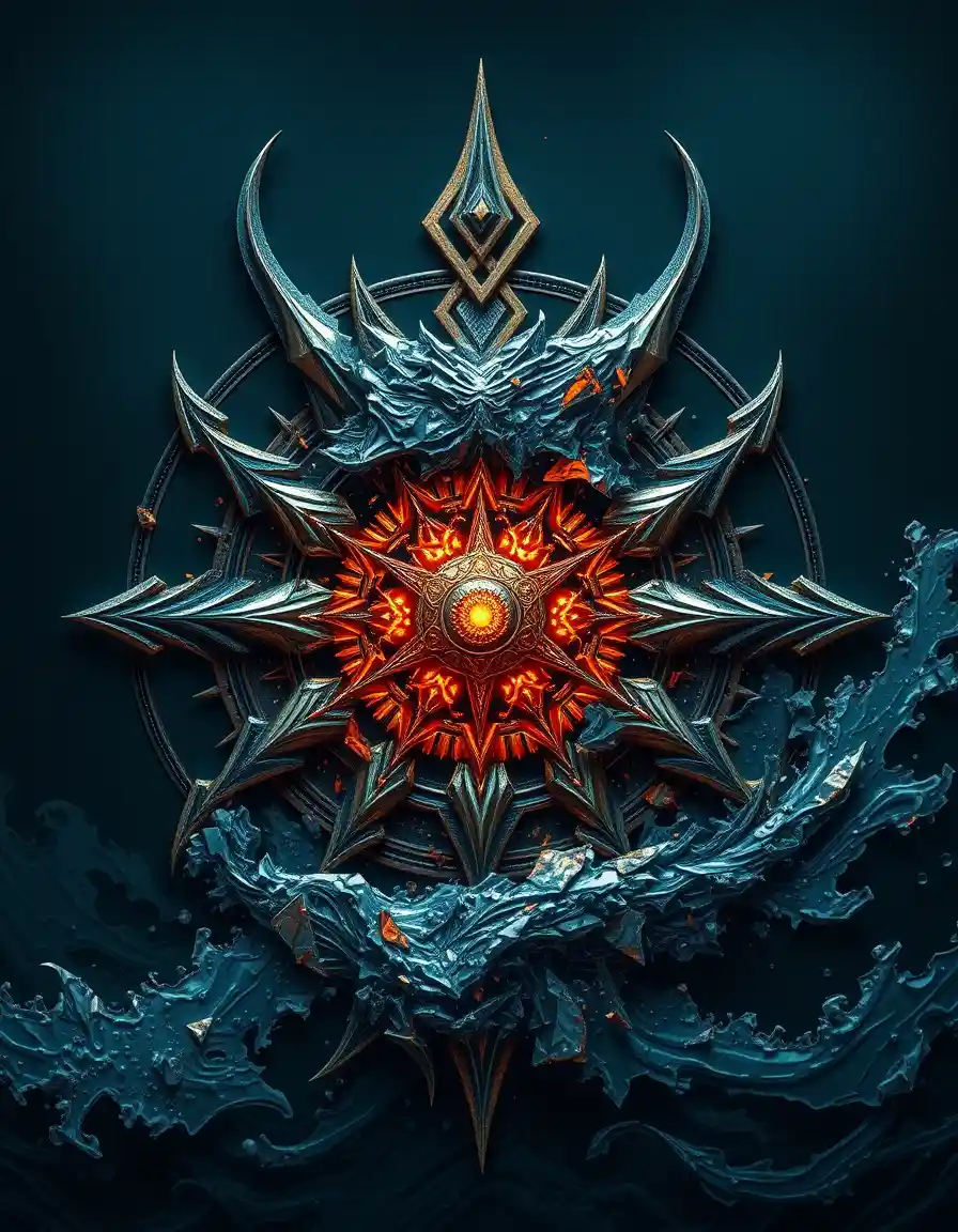 Emblema caótico de monstro marinho com núcleo de redemoinho