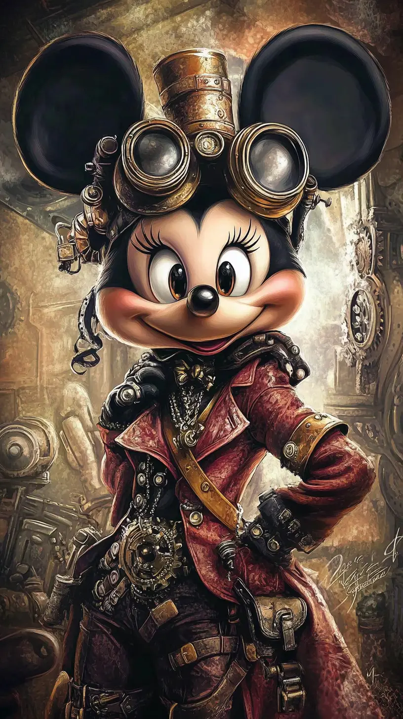 Dunkler Steampunk-Maus-Charakter vor uralten Burgruinen