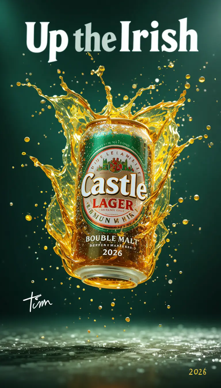 Floating beer can with dynamic golden splash and light