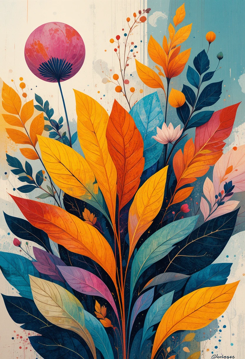 Lebendiges abstraktes botanisches Design mit expressiven Pflanzenformen