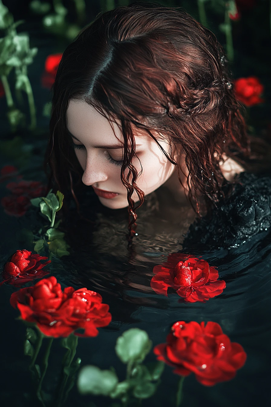 Woman washing away dust while shadows gather nearby