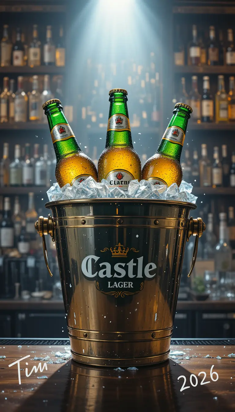 Secchiello di ghiaccio con bottiglie di birra su bancone bar illuminato