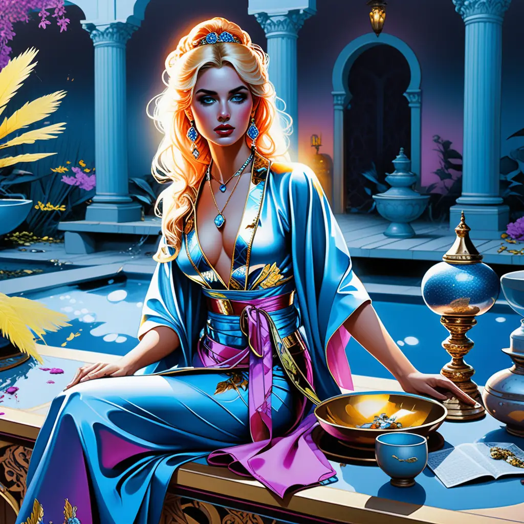 美索不達米亞宮殿庭院中的神秘金髮女巫