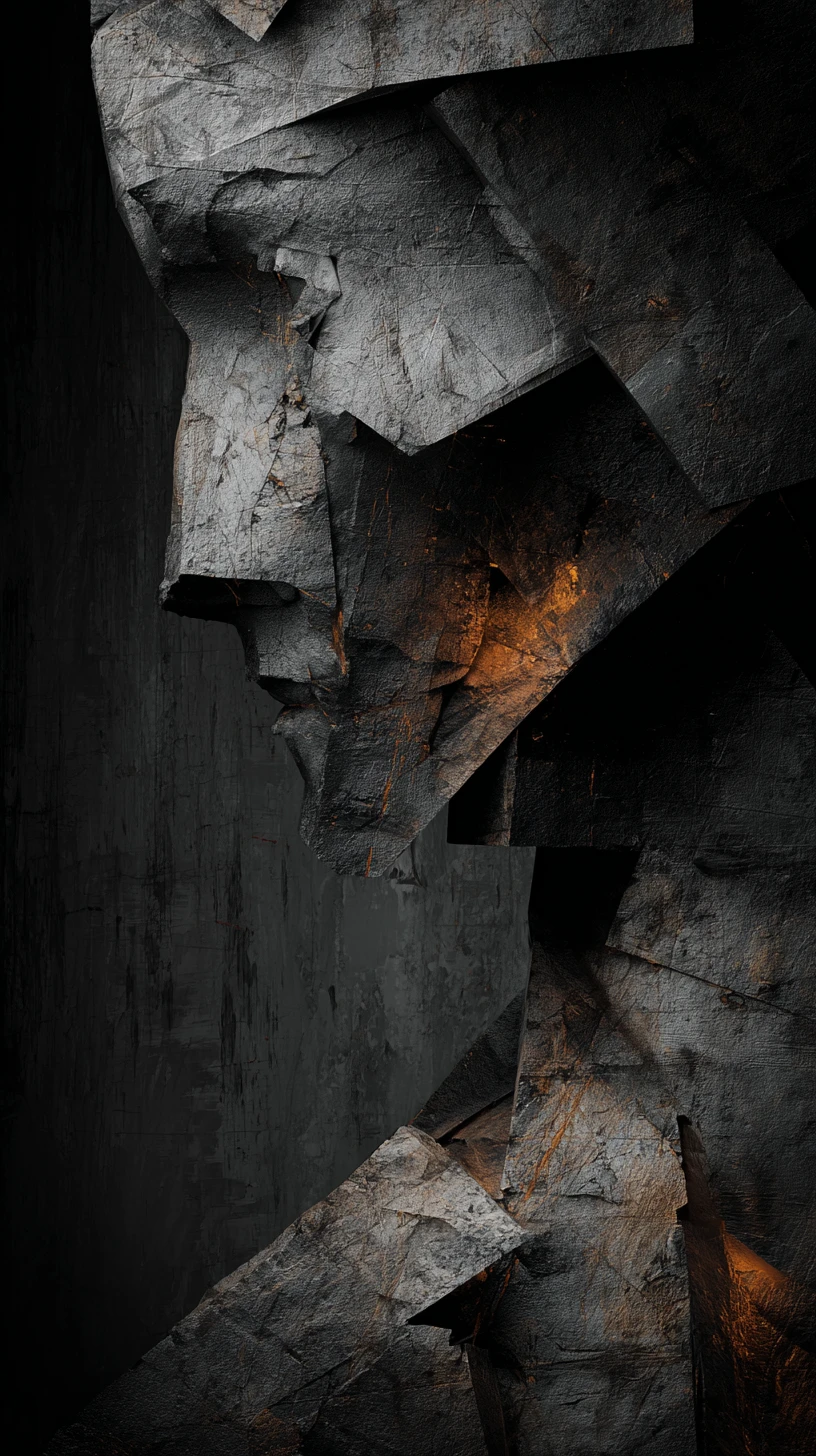 Surreal human figure dissolving into dark geometric shards