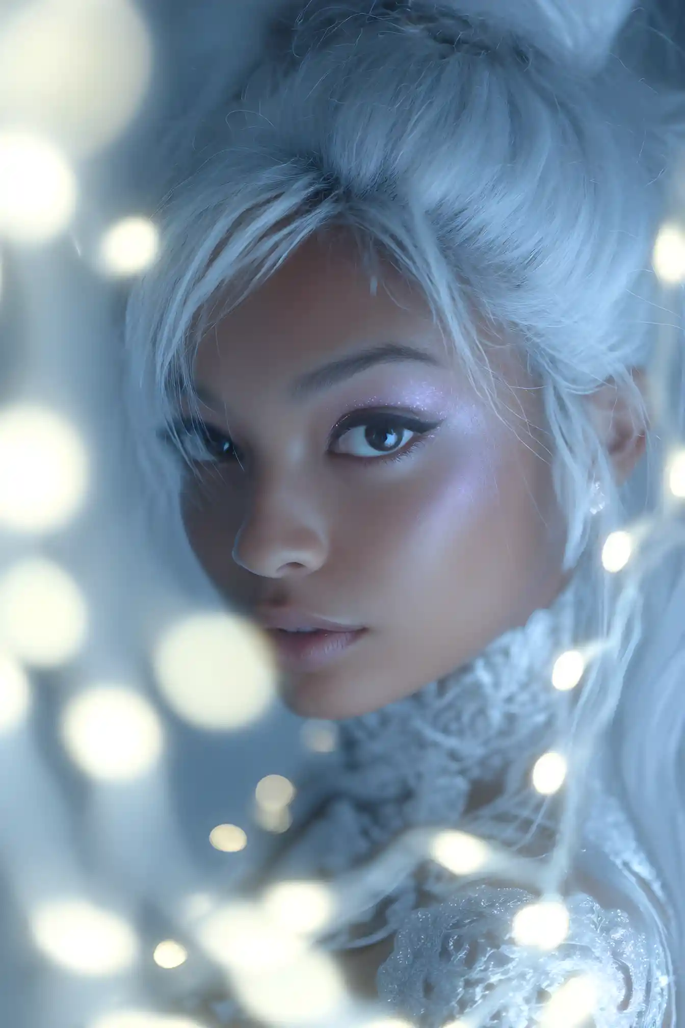 Ethereal anime guardian rising in glowing cosmic light