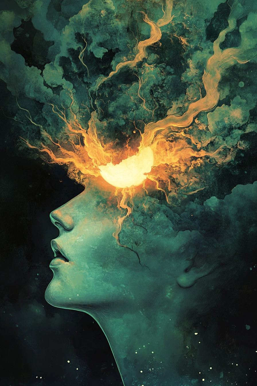 Surreal blade of the waking mind turning inward in dream