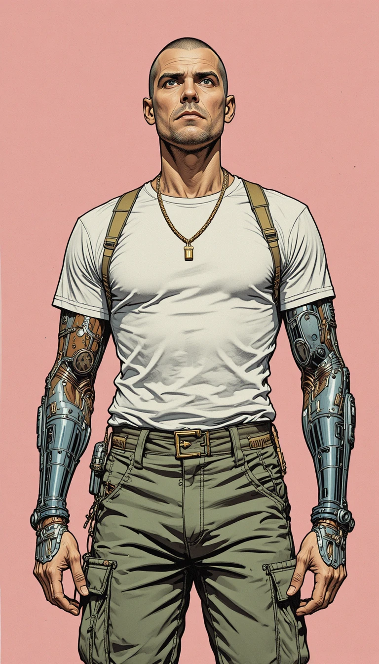 Homem cibernético em retrato de ilustração de ficção científica retrô
