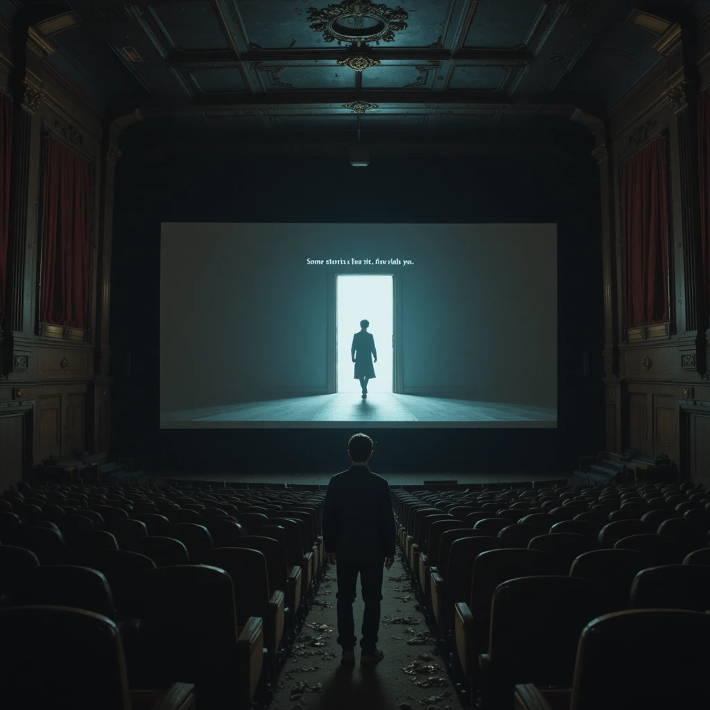 Garoto desaparecendo de um filme assombrado na tela do cinema