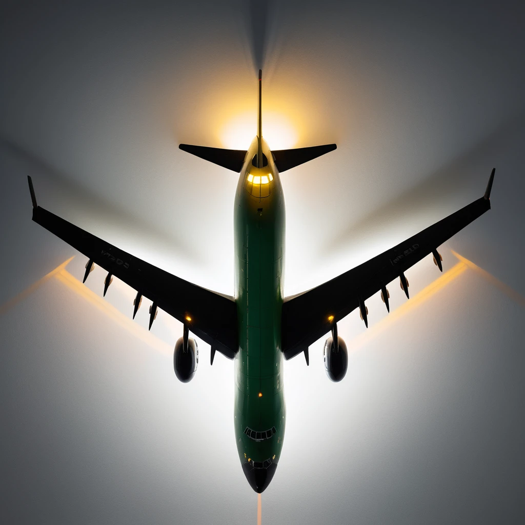 Backlit airplane wall silhouette with warm halo glow