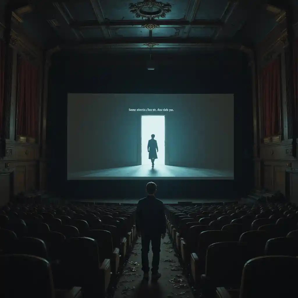 Niño que desaparece de una película embrujada en la pantalla del cine