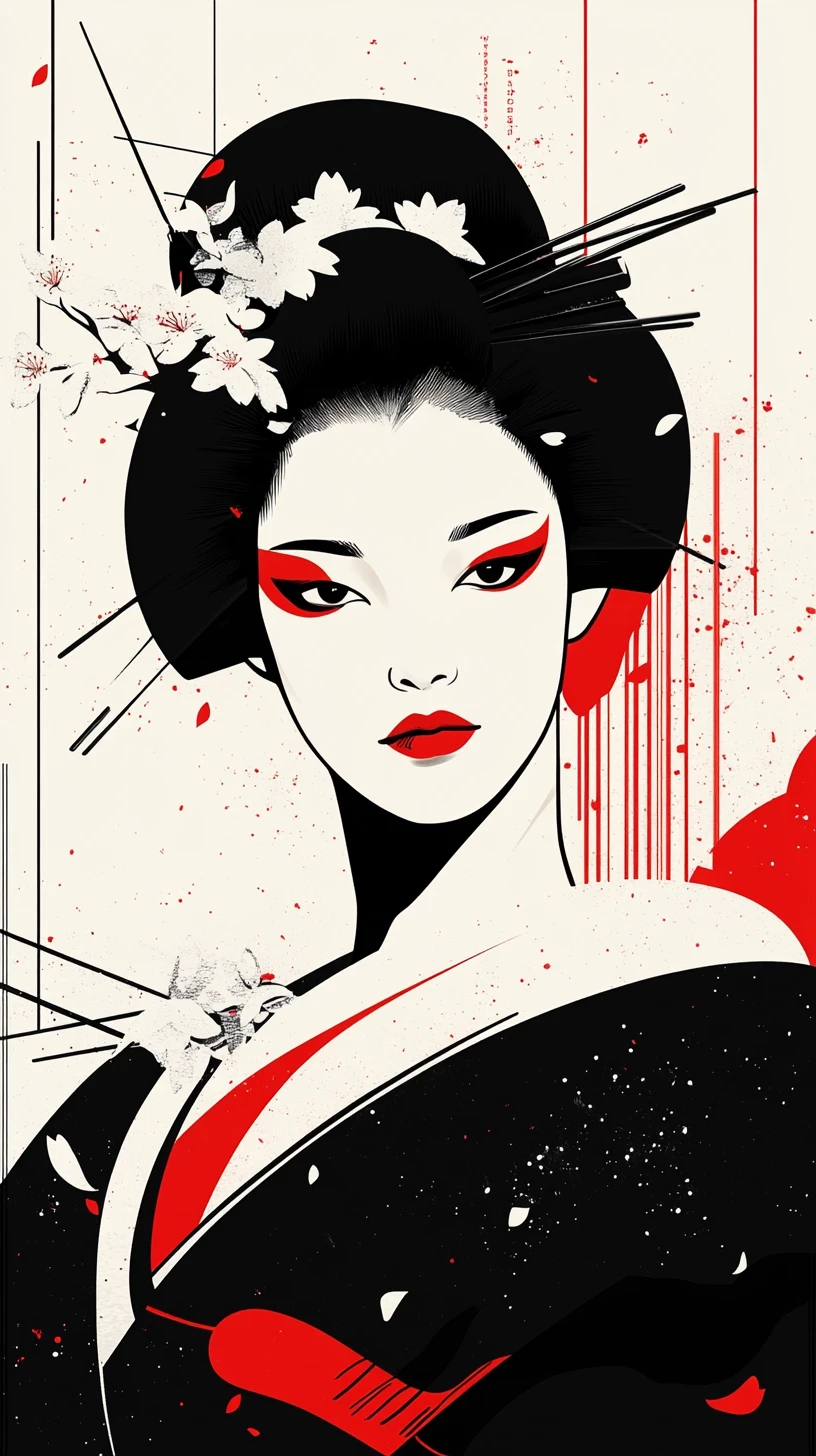 Elegant Japanese geisha portrait in minimalist vector style