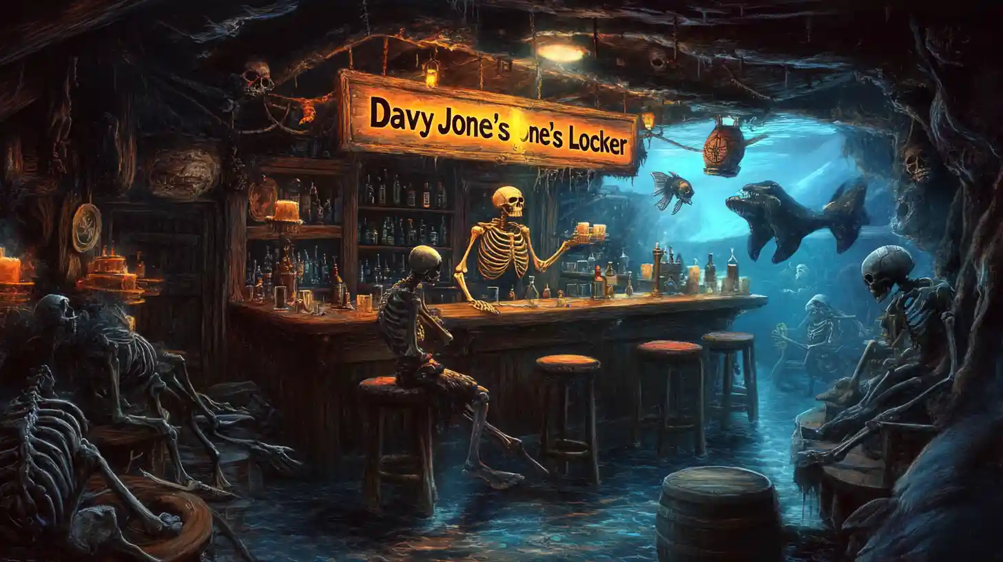 Skelettpirat-Barkeeper in einer Unterwasser-Wrack-Taverne