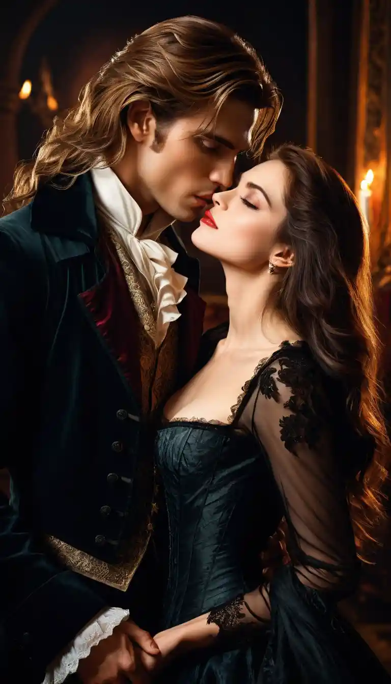 Vampire man posing with two seductive women