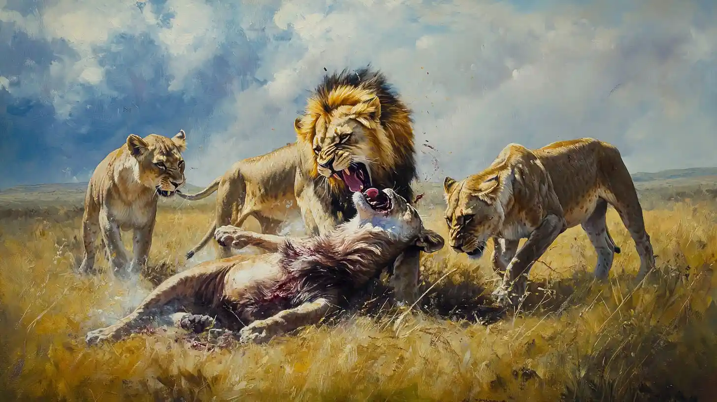 Lionesses Hunting A Wildebeest On The African Savanna