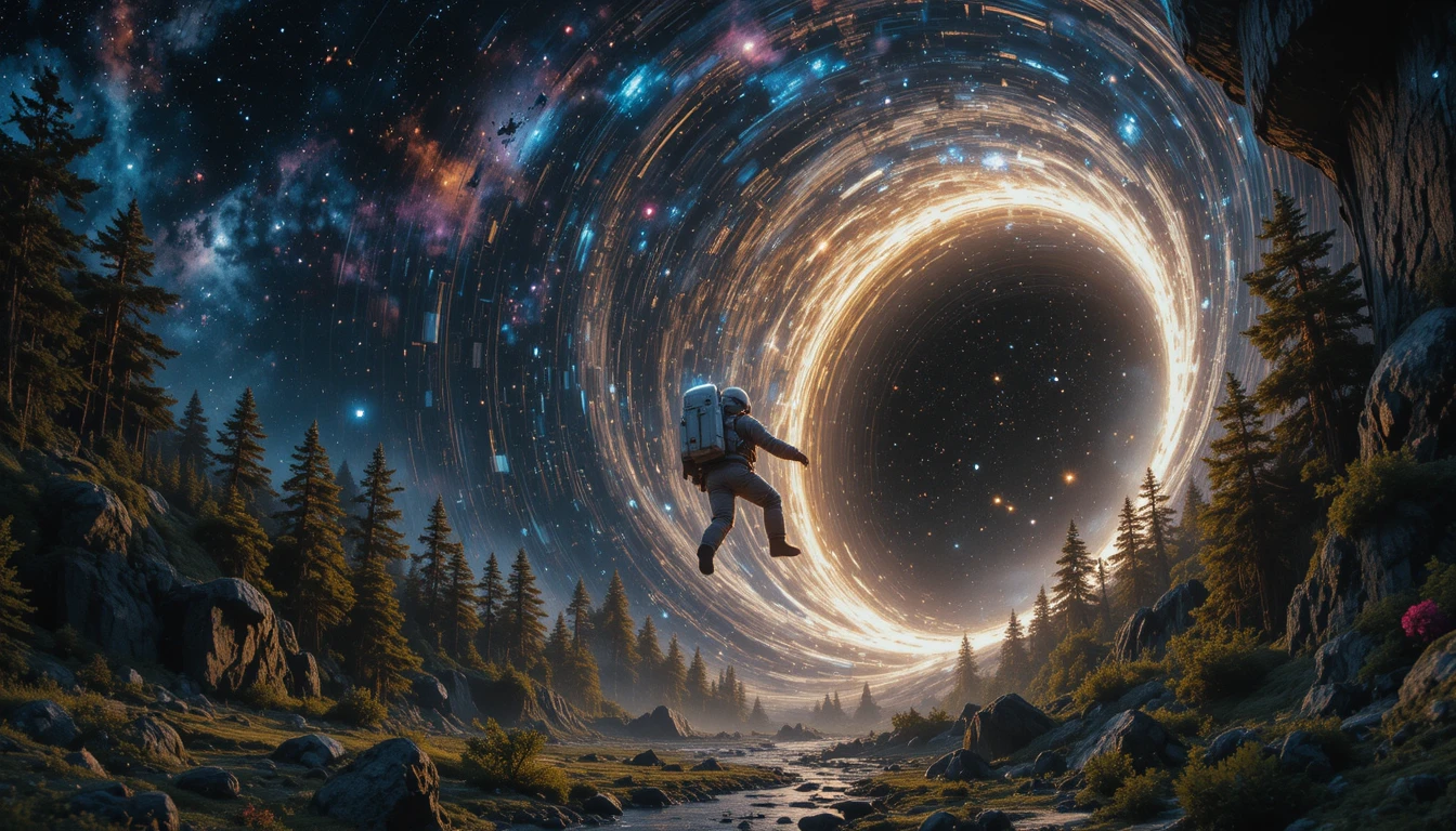 Astronaut schwebt im tiefen All zwischen wirbelnden Galaxien