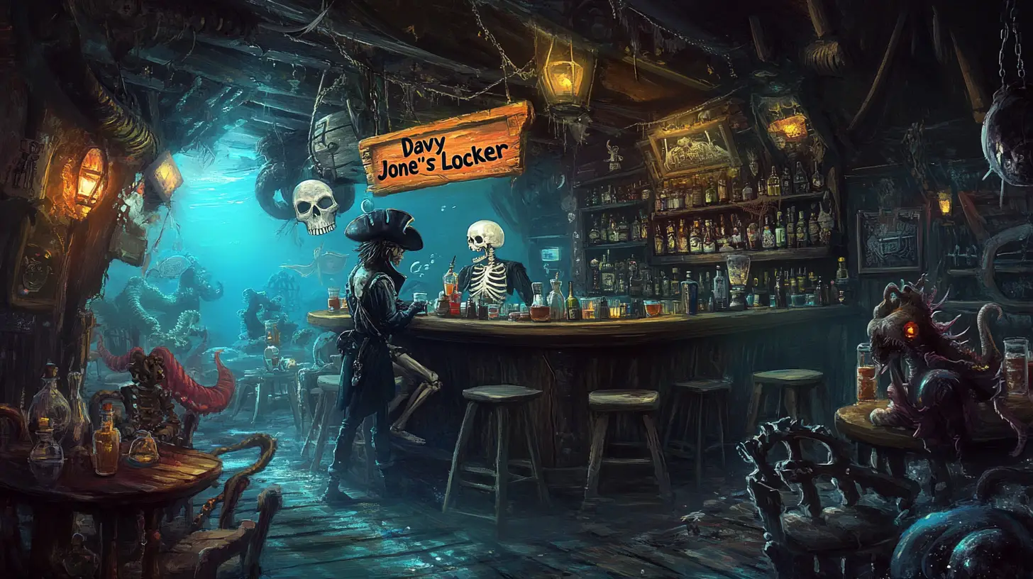 Skelettpiraten-Barkeeper in einer Unterwasser-Wrack-Taverne