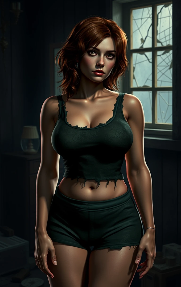Mulher CGI intensa em roupa verde rasgada após a batalha