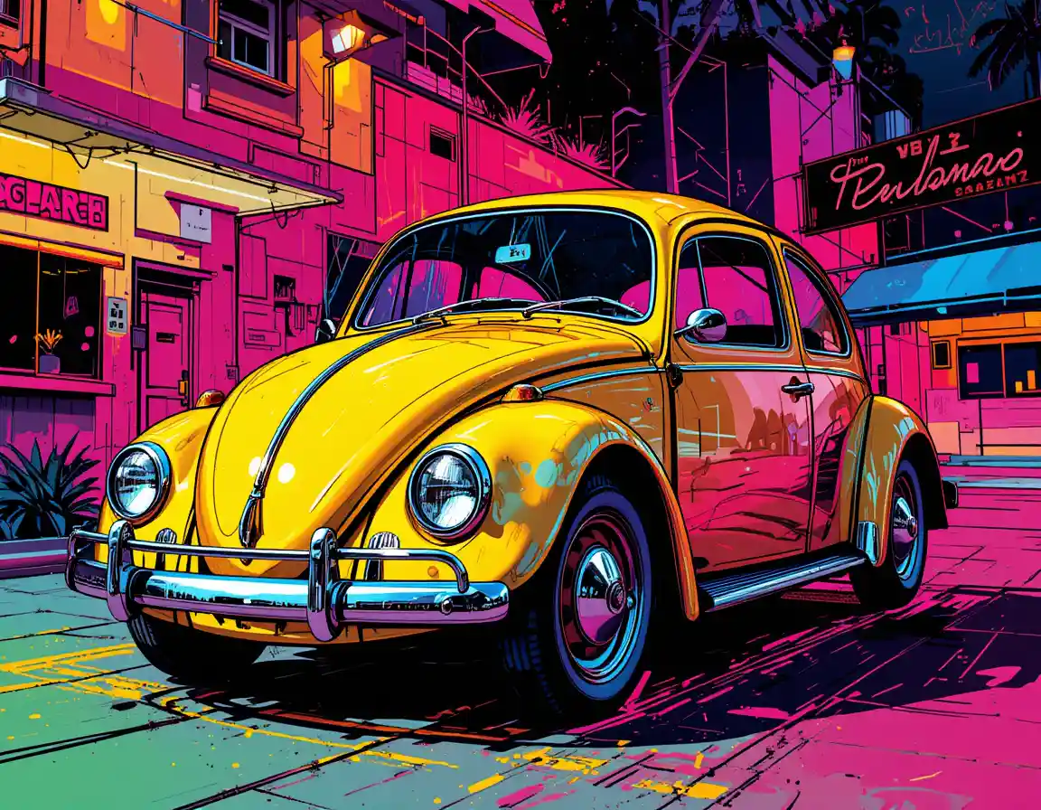 Fusca retrô colorido em ilustração pop art ousada