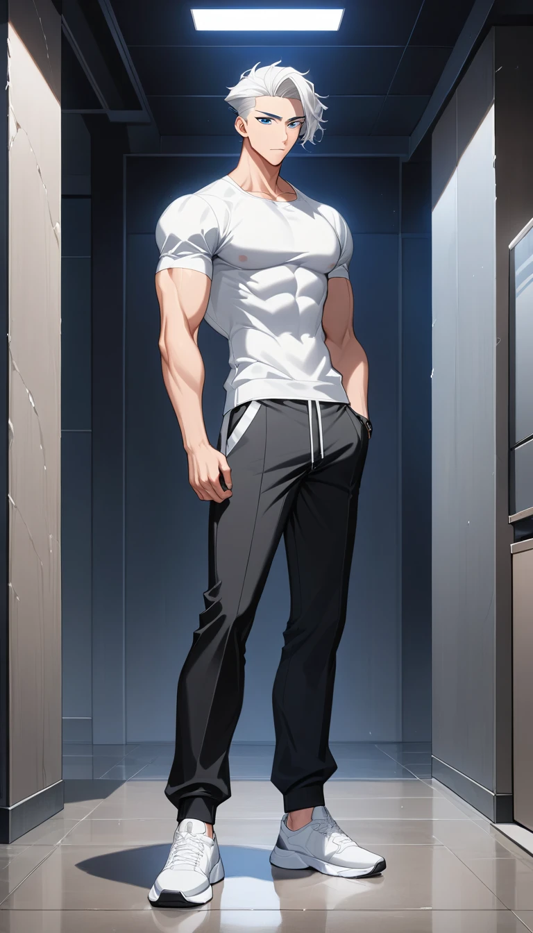 暴風戶外場景中的白髮動漫男子