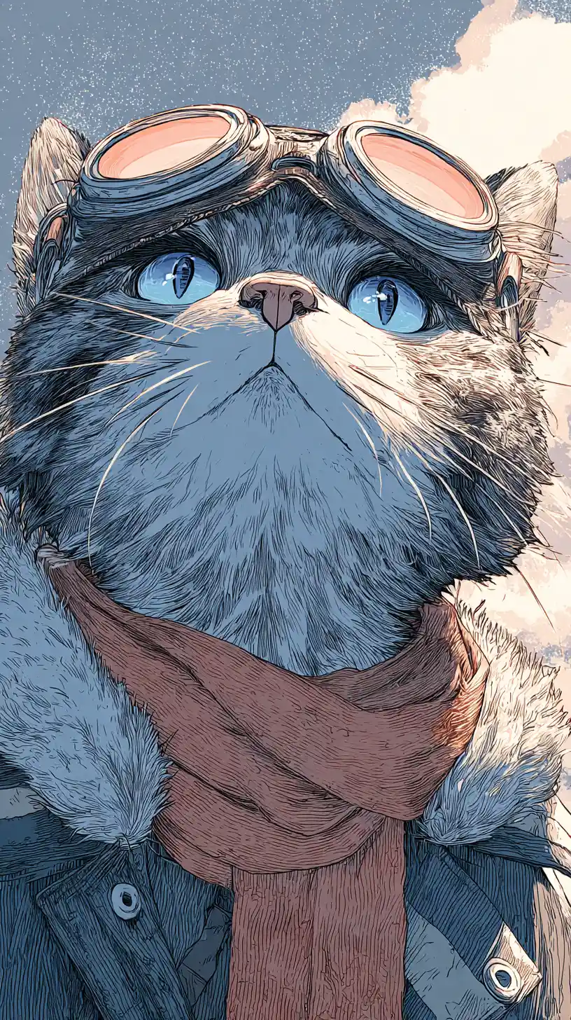 Gatto anime avventuroso con cappotto invernale e occhiali