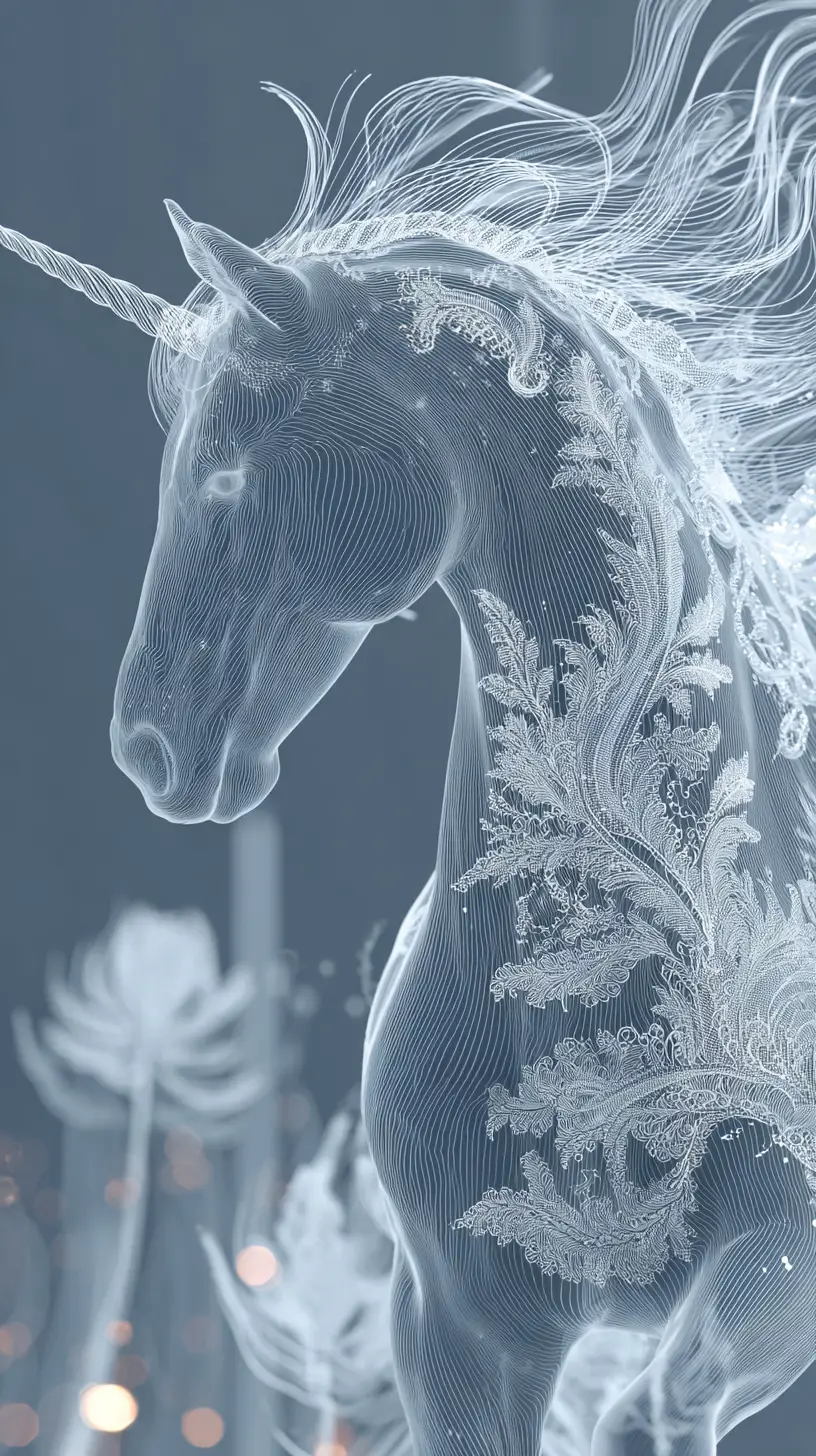 Line art eterea di unicorno con atmosfera romantica e da sogno