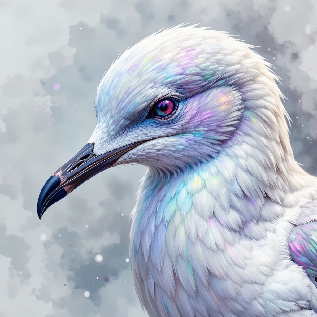 Retrato em aquarela de uma gaivota caçando em plumagem reprodutiva