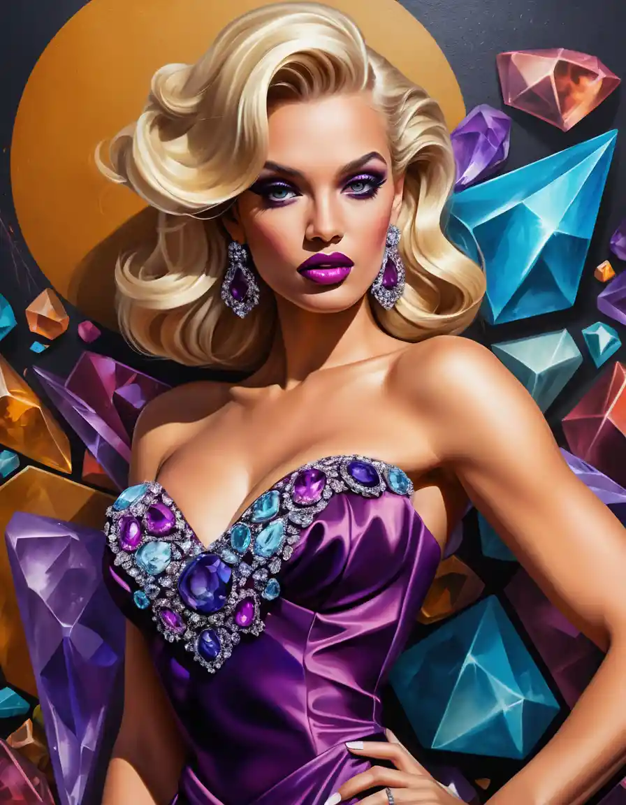 Verführerische Fantasy-Frau im von Edelsteinen inspirierten Galakleid