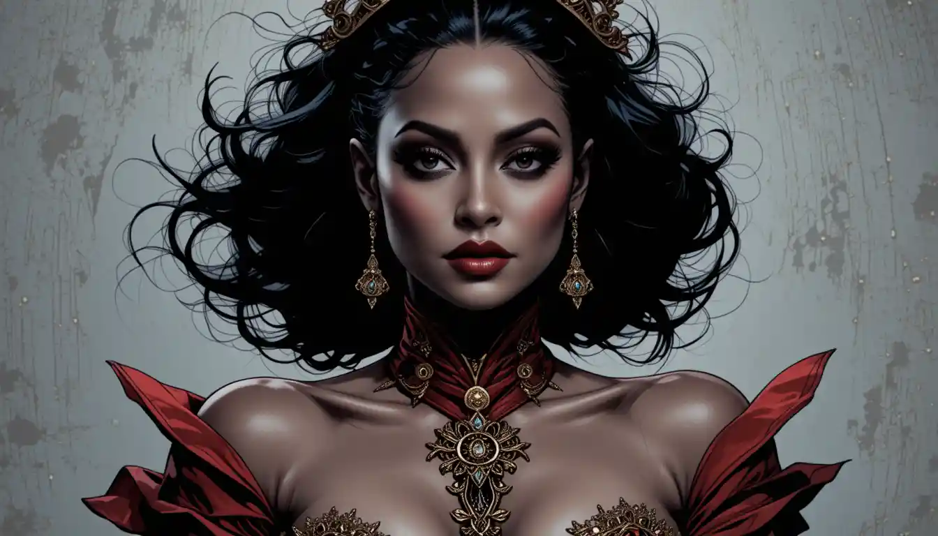 Mysterious Vampire Woman With Scarlet Corset Portrait