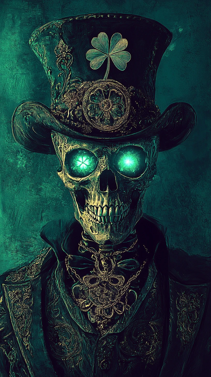 Retrato de Esqueleto de Fantasia Sombria com Cartola Ornamental