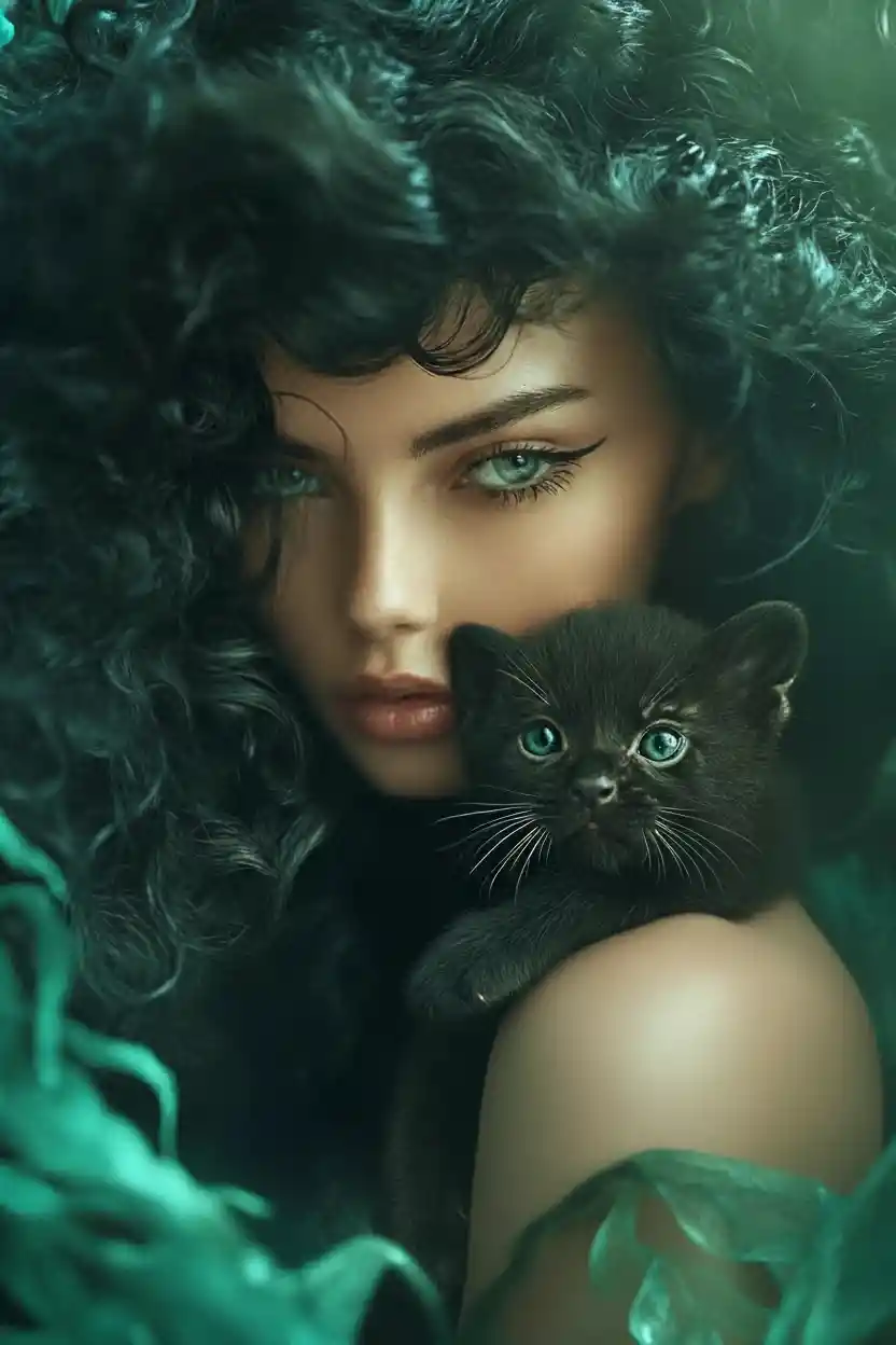Gatto realistico che riposa tranquillo sulla spalla di una donna