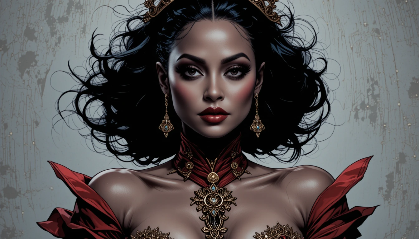 Mysterious Vampire Woman With Scarlet Corset Portrait