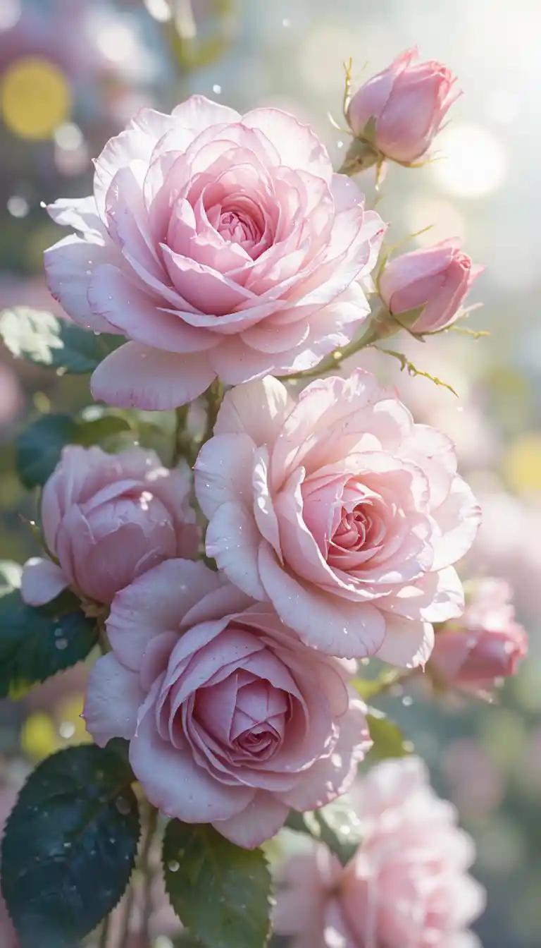Delicate Rose ad Acquerello Bianche e Lilla alla Luce del Sole