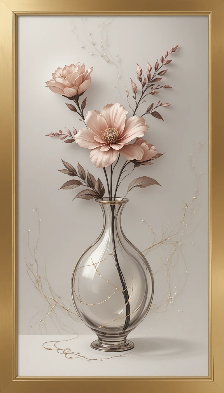 花瓶と花とヴェールのミニマルな3D静物画