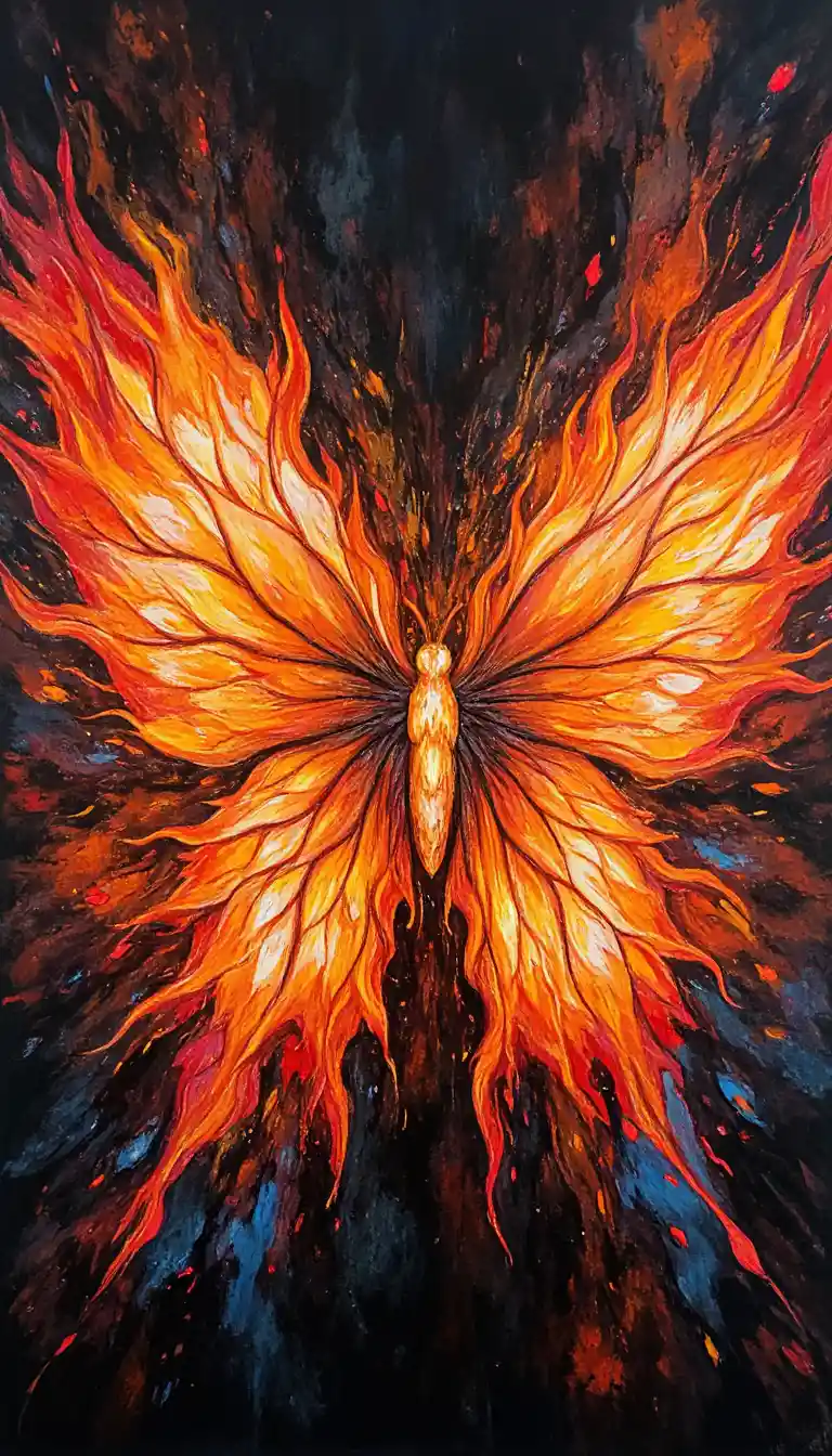 Fiery abstract butterfly with dragon scale patterned wings