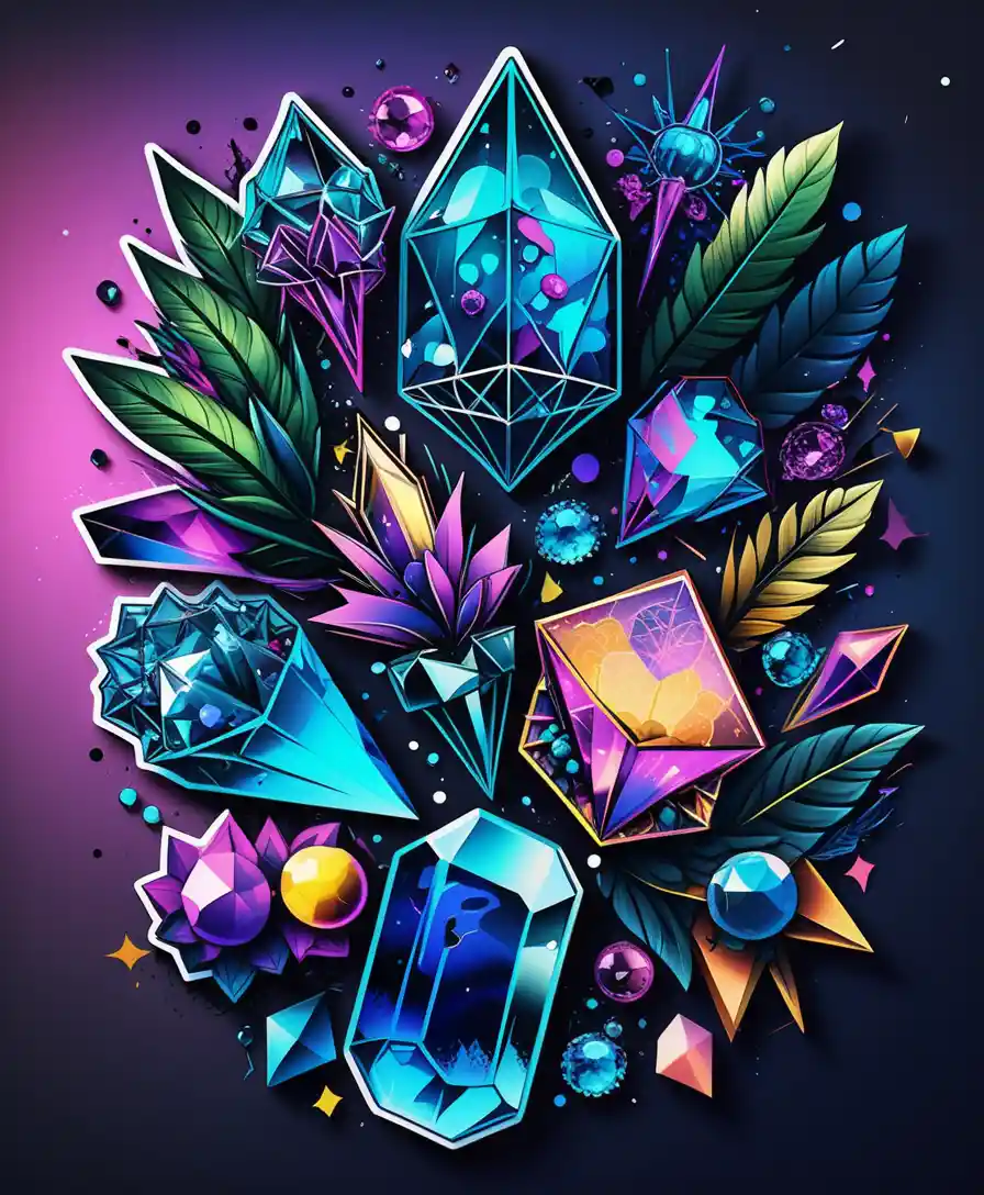 Folha de adesivos de cristais coloridos com toques de fantasia neon