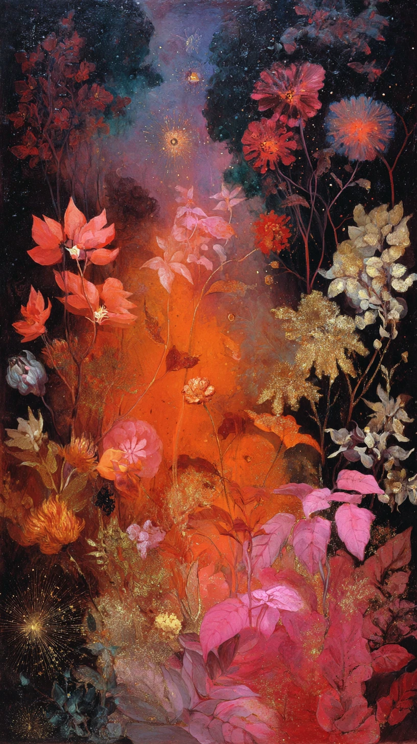 在夢幻森林中綻放魔法花朵的發光超現實薩滿