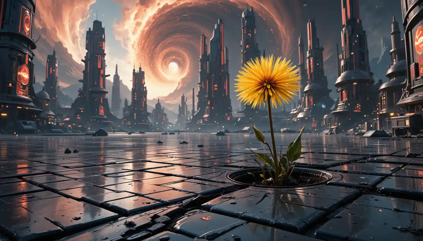 Futuristic Alien City With Towers Under A Swirling Nebula Sky
