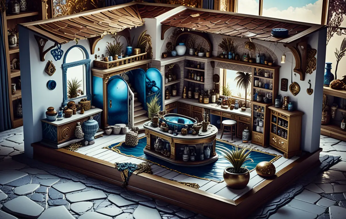 Isometric 3D miniature house on a floating fantasy island