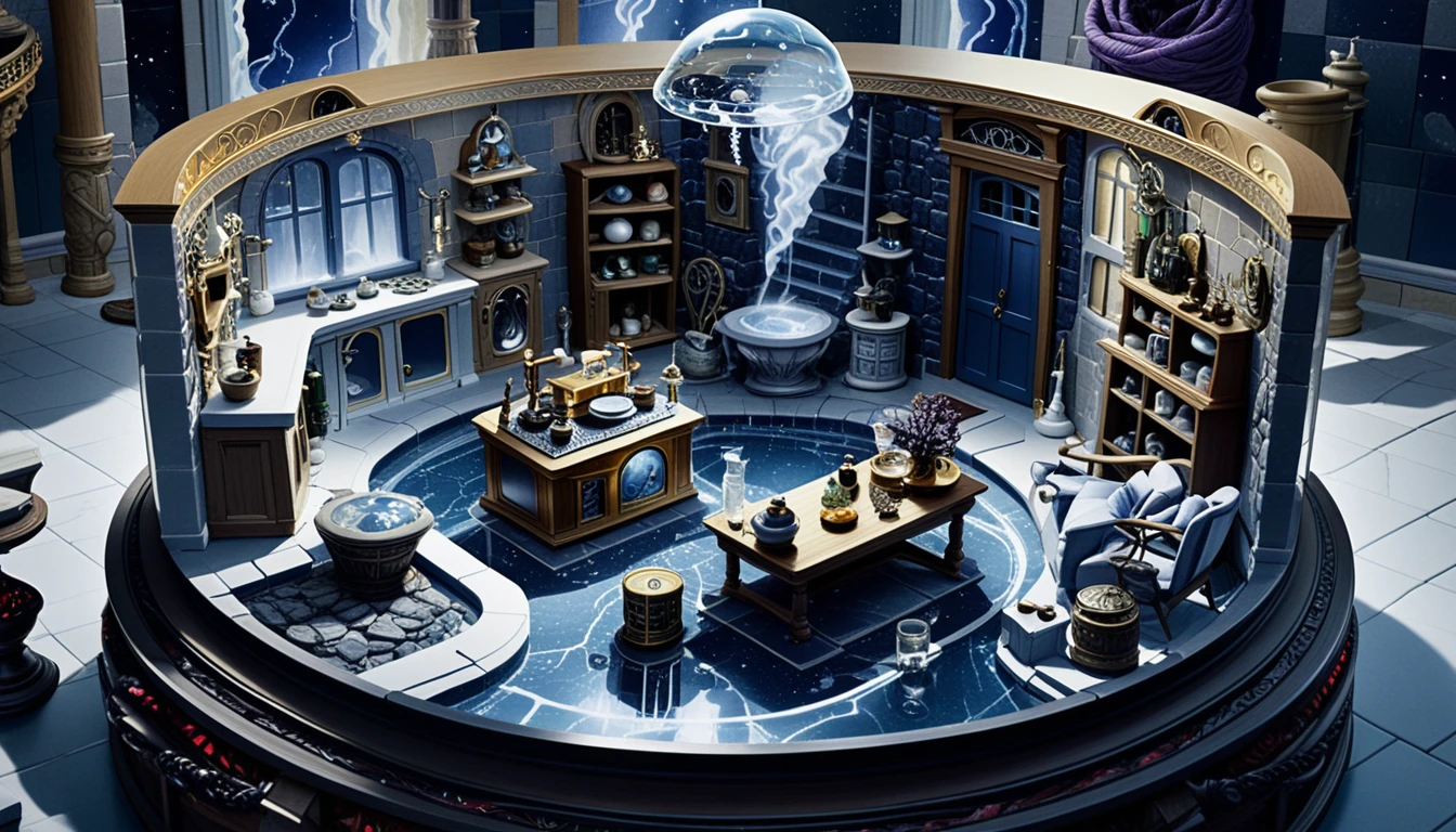 Diorama Isométrique de Maison 3D sur une Île Flottante Fantastique