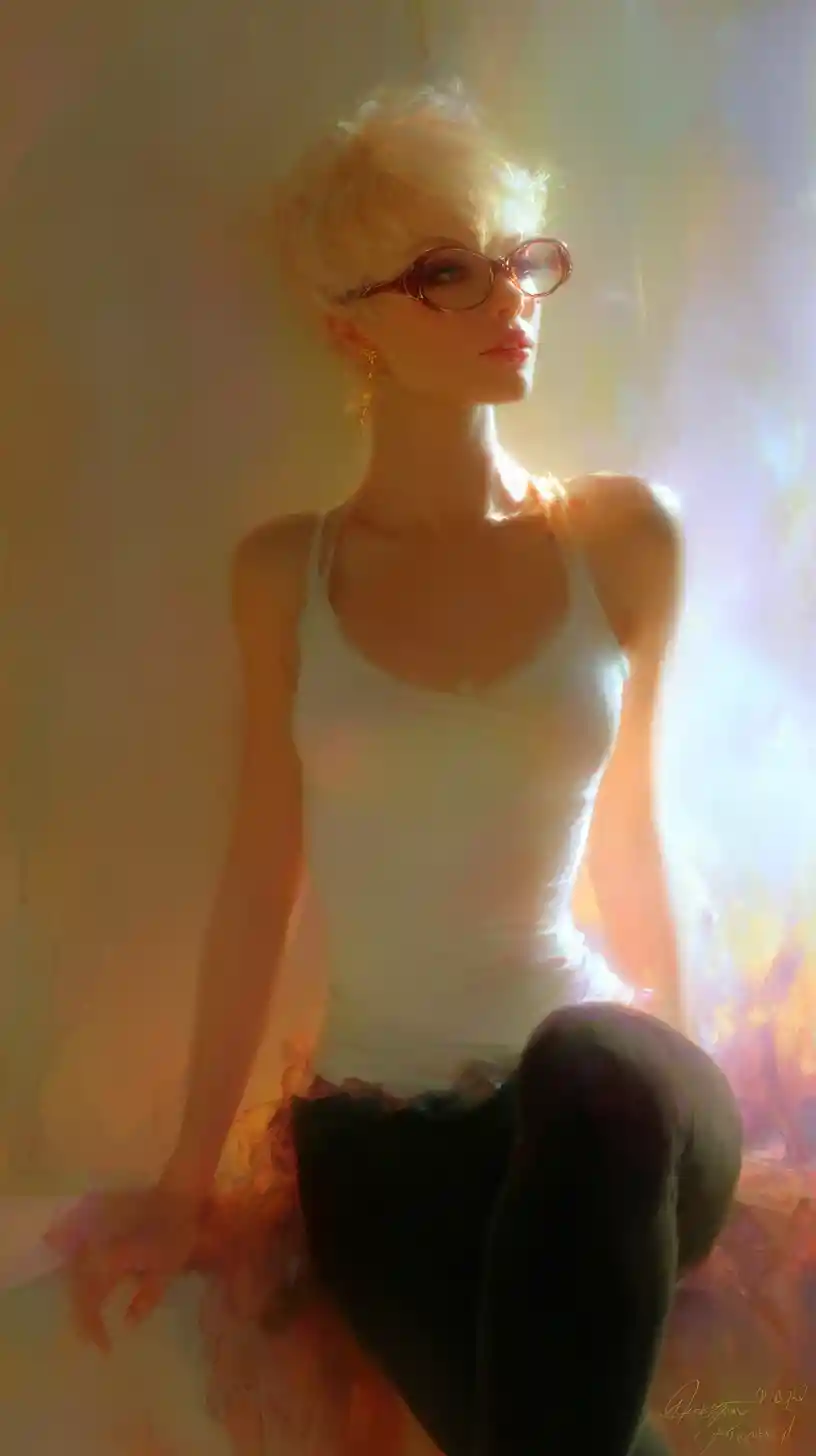 Fashion model with blonde bob in minimalist studio pose