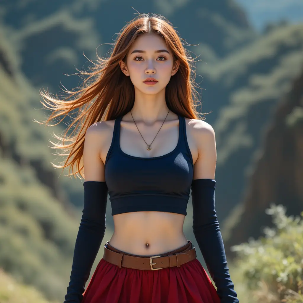 Young Asian woman in sporty outfit under bright natural light