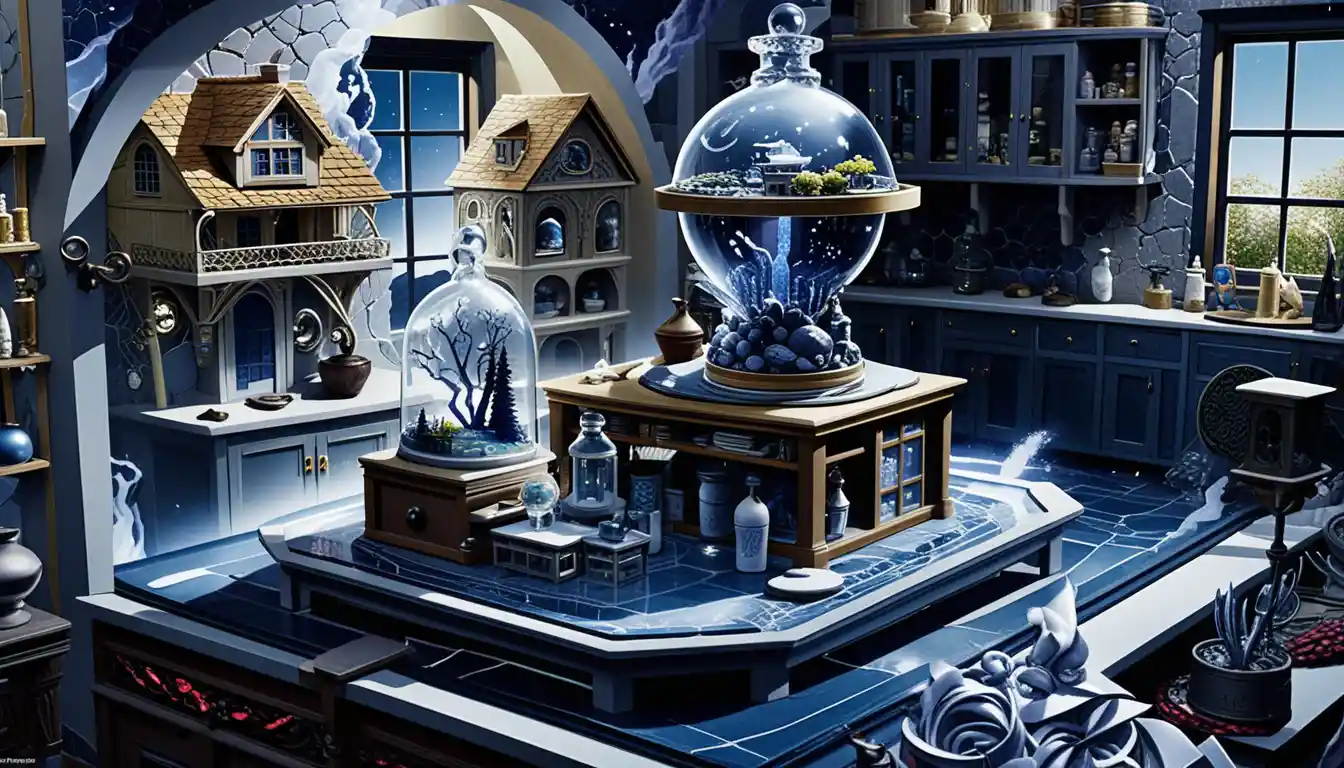 Casa in miniatura 3D isometrica su un'isola fluttuante fantasy