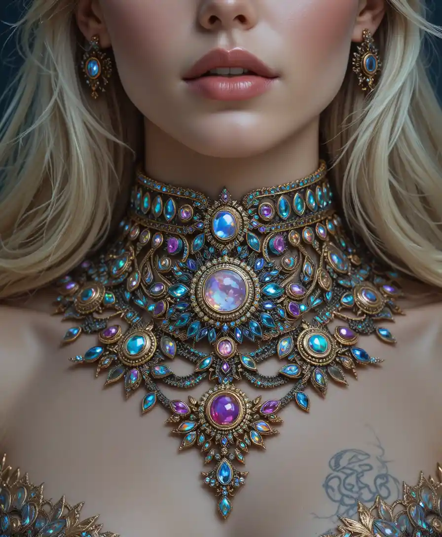 Fantasie-Edelsteinhalsband mit himmlischen Mond- und Sternmotiven