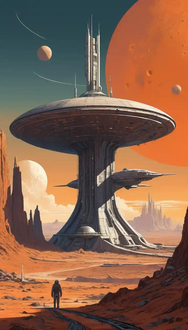 Futuristic space station on a desolate reddish alien world