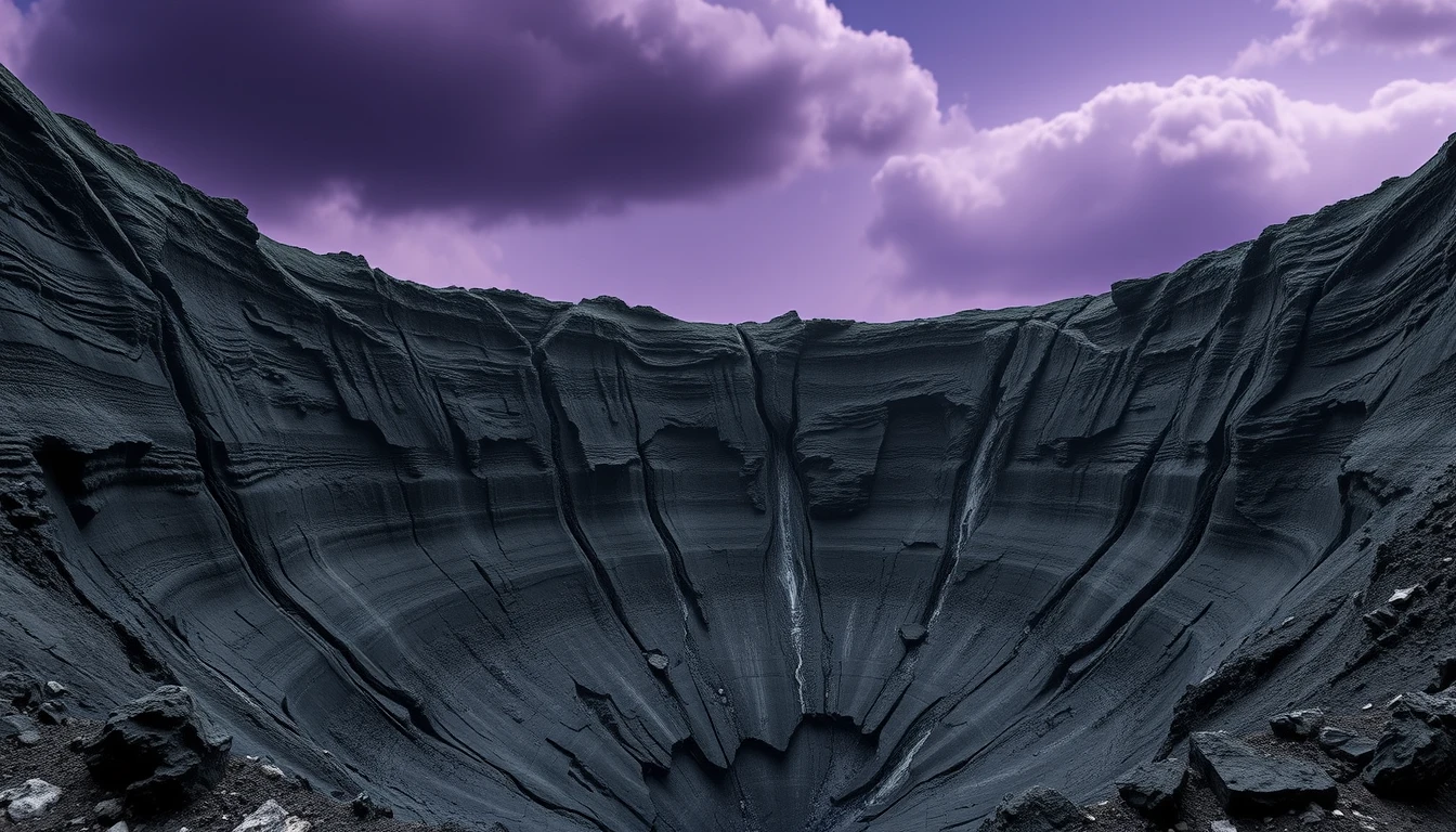 Cráter de Volcán Alienígena Extinto con Escarpadas Paredes de Basalto