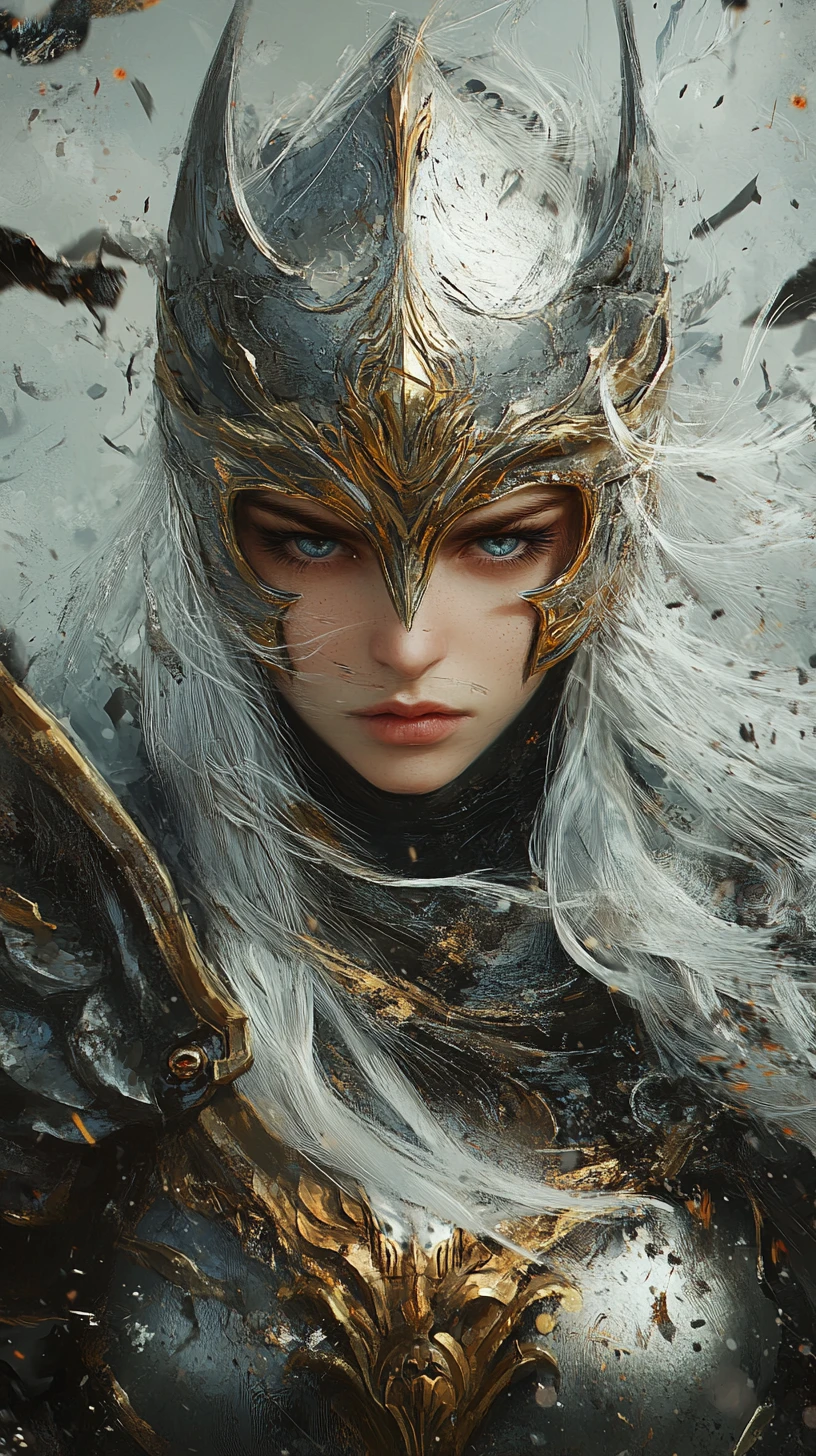 濃煙與飛散碎片中的全副武裝女戰士