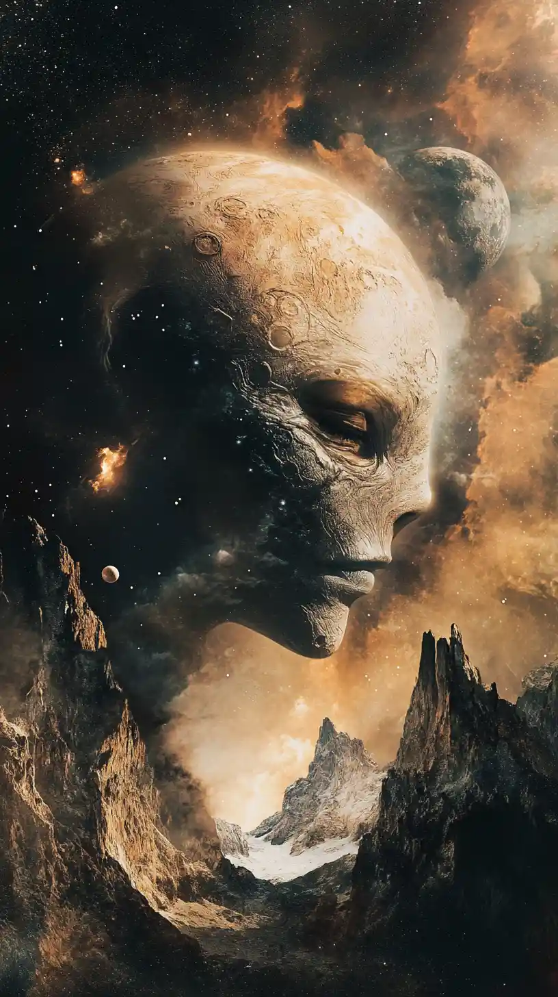 夢幻銀河中與行星融合的外星人臉孔