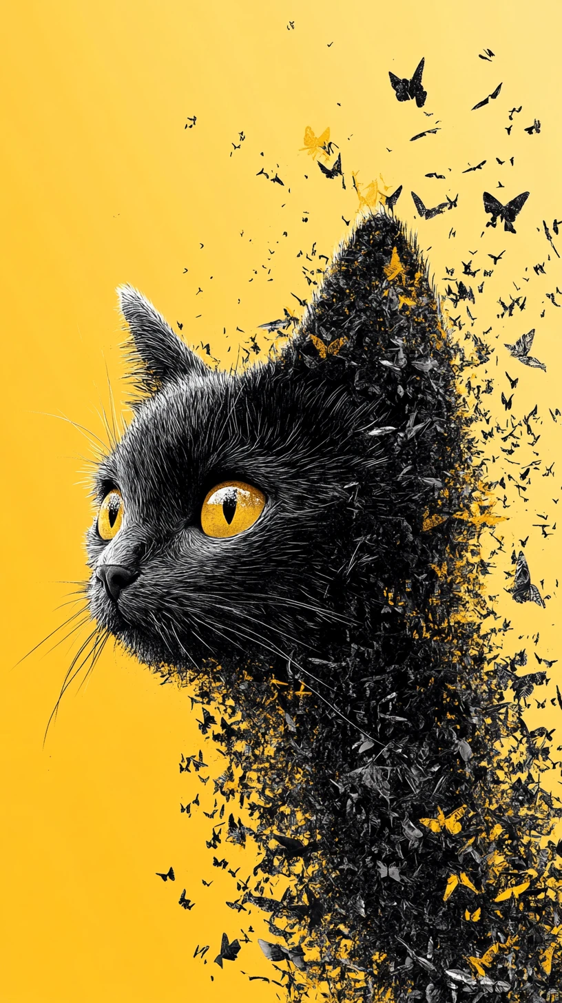 Cabeça de gato 3D minimalista feita de minúsculas figuras felinas