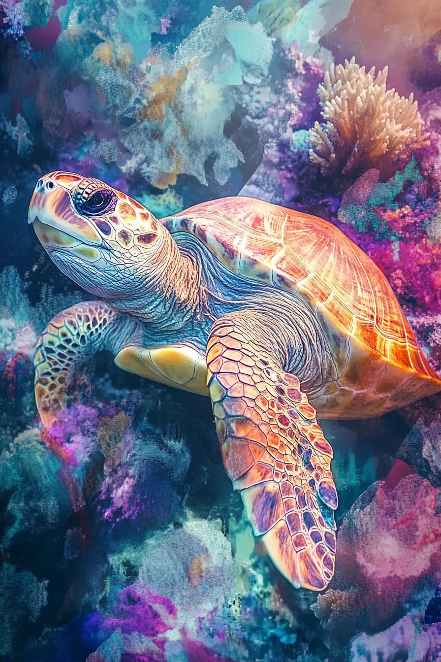 Récif corallien subtropical avec tortues de mer et poissons colorés