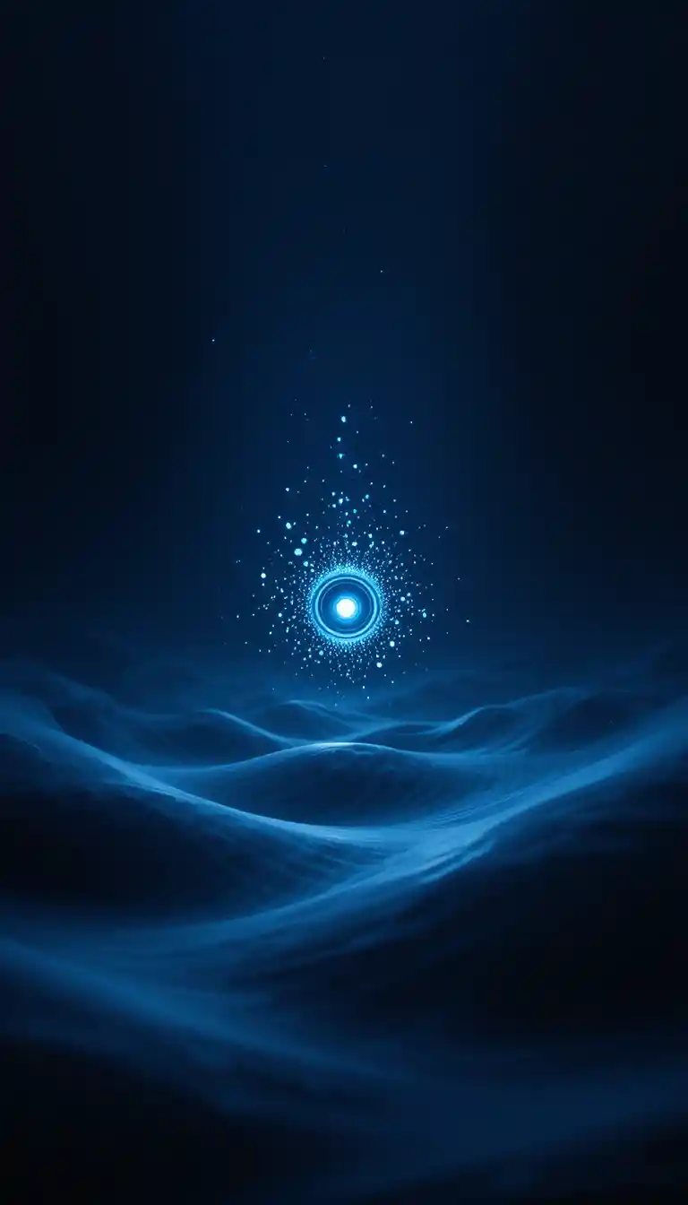 Ondas abstratas minimalistas com brilho em degradê azul profundo